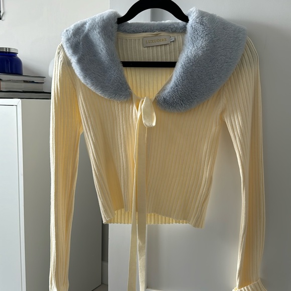 Crop knit open sweater with removable faux fur - Picture 1 of 2